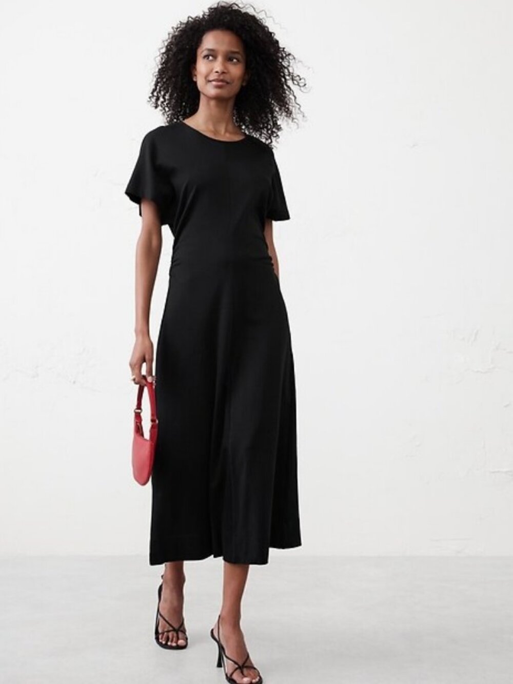 NWOT Banana Republic Side Shirred Black CottonKnit Midi Dress S
